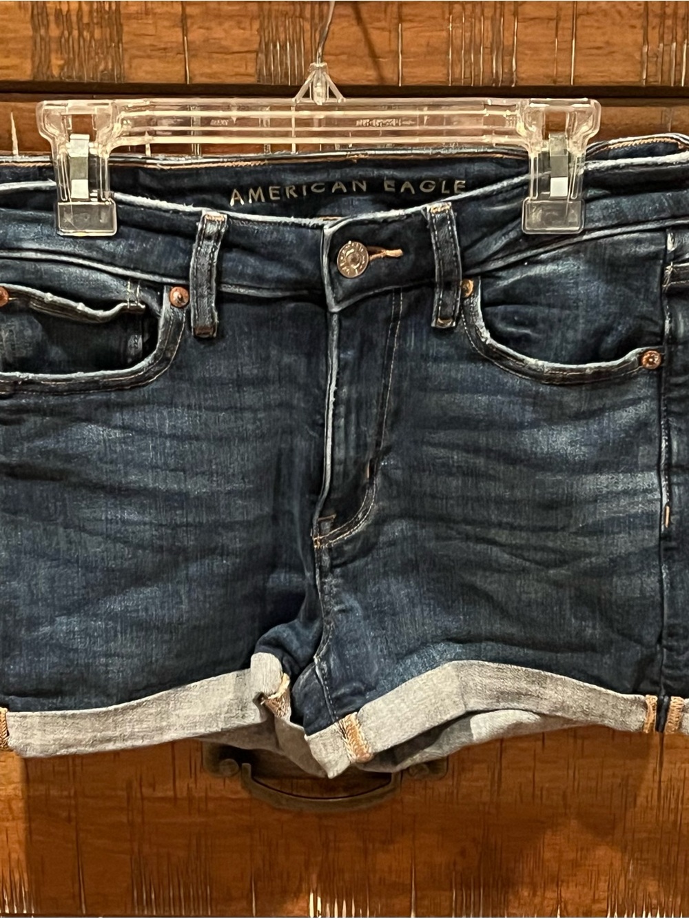 American Eagle Outfitters Dark Blue Rolled Hem Denim Shorts
